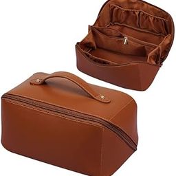 MEIBANFA 2022 new large capacity women's travel cosmetic bag, multi-functional storage cosmetic bag PU leather, women's travel cosmetic bag with handle and divider, convenient to carry out, Brown, Different Vibrant Color for Better Selection.-image-34