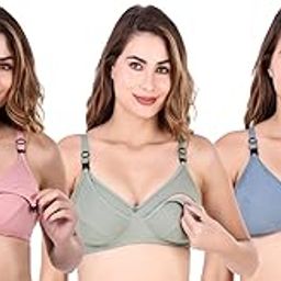 Women's Cotton Non-Padded Wire Free Nursing - Maternity Bra and Mother Bra for New Moms Colour - Pink, Green, and Blue (Pack of 3) (Size - 40 B)-image-5