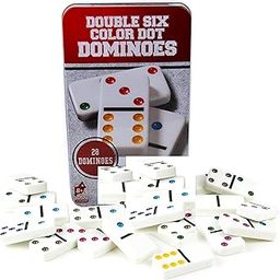 Toy Imagine Double Six Dot Dominoes Set - White Dominoes 28 Piece Set Toy in Tin Case 6 Dot Dominoes Match & Educational Game (Multicolor) for Kid-23