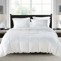 KASENTEX Reversible No-Shrink White Queen Comforter Set with Shams - Stays Fluffy, Ultra Soft, All-Season, Non-Fading Color, Machine Washable Duvet Insert-28