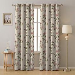 SPACES DRAPE STORY Premium Printed Blackout Curtain with Lining, Set of 2, 7Ft Door Curtains, Off White & Pink-31