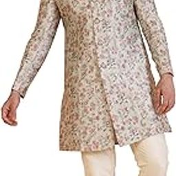 kisah Men's Indo-Western Sherwani Trouser Set, Multi Silk Blend, Printed Regular Fit Mandarin Collar Long Sleeves-picture-37