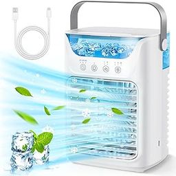 Portable Air Conditioner Fan, USB Desk Fan, 3 Wind Speeds & 700ml Water Tank, Quiet & 7 LED Lights & 2-10H Timer, Air Cooler-image-52