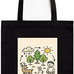 Eco Doodle World Eco-Friendly Cotton Tote Bag with Zip | Say No to Plastic Print | Reusable Black Bag with White Pocket | 16x14 inch | for Office, College, Daily Use-image-103
