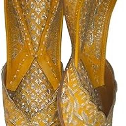 Women's Ethnic Jutti Flats, Yellow with Silver Embroidered Design, Traditional Festive Footwear-image-55