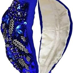 Beaded Hair Band for Girls | Wedding Hair Accessories for Girls | Hairbands for Womens (Royal Blue)-image-90