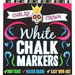 Chalky Crown Liquid Chalk Marker Pen - White Dry Erase Marker - 6mm Reversible Tip (5 Pack) - 24 Chalkboard Labels Included-16