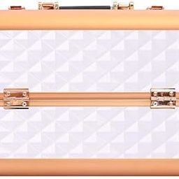 KIRA Professional Makeup Box Cosmetics Case Jewelry Organiser Vanity Make Up Storage Box Beauty Train Case Lockable with Keys (41-10) (White & Gold)-image-85