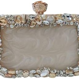 Designer Elegant Party Look Resin Embellishment Clutch With White Stones- Marble Beige-image-2