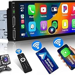 Inefala 6.86" Single DIN Car Stereo Carplay Android Auto Touch Screen Car Radio Bluetooth 5.0 Bluetooth Backup Camera Steering Wheel Remote Control USB FM MIC-27