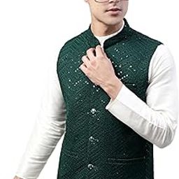Men's Sequins Embroidered Rayon Waistcoat-image-19
