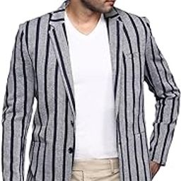 SHOWOFF Men's Grey Slim Fit Single Breasted Blazer-SOBLZ-37A_Grey-image-2