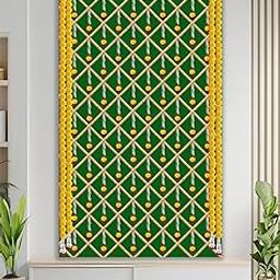 Dhara Creation Green Bamboo Flower Wedding Backdrop Polyester Fabric for Ganesh Chaturthi, Satyanarayan Pooja, Annaprassana (Aritaku) Washable Fabric-image-19