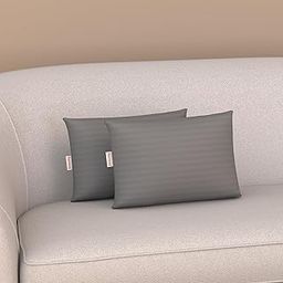 HAUSWAY Microfiber Rectangular Pillow Cushion for Sofa & Bed | Soft, Fluffy for Comfort & Back Support | Breathable, Washable Cushion - Grey Stripe, Pack of 2 [12" x 18"]-image-80
