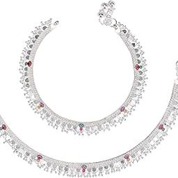 Alloy with White Diamond Ethnic Anklet for Women (Silver)-image-54