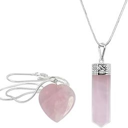 MARMORIS ECOM Natural Rose Quartz Healing Crystal Gemstone Pendant | Heart & Pencil Shaped Rose Quartz Pendants for Women & Men Stone Charms for Jewellery (Pack of 2)-18