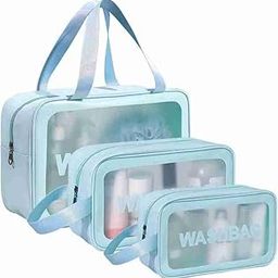 Novuscart Wash Bag PVC Makeup Bag Travel Toiletries Organizer Cosmetic Bags Wash Bag Pouch for Travel Kit Toiletry Bag Portable Organizer Case Carry Pouch for Women Bathroom Set of 3 (Multi-Colors)-image-26