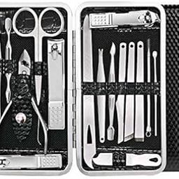 SEYBLUSH 16-in-1 Manicure Pedicure Kit for Men & Women | Stainless Steel Nail Cutter, Eyebrow, Blackhead & Foot Care Tools | Travel Grooming Set with Leather Case (Black)-image-96