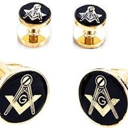Freemason Masonic Cufflinks & Studs Tuxedo Set in a Presentation Gift Box & Polishing Cloth-image-1