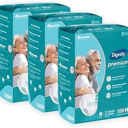 Dignity Premium Adult Diapers Tape Style - 30 Count (Medium) with Extra Absorbent Core, Wetness Indicator, Waist Size 28" - 45", 10 Pcs/Pack (Pack of 3)-image-89