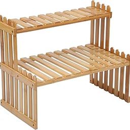 14.6"/18.5" 2 Tiers Bamboo Plant Stand Shelf,Desk Flower Pot Holder,Adjustable Desktop Shelf Display Organizer Ladder Rack for Office Decorate Desk Shelving Storage Rack,Kitchen Rack (14.6" Length)-6