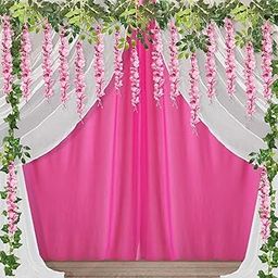 Party Propz White and Pink Backdrop for Decoration with Wisteria Flower, Haldi Decoration Items for Home, Backdrop for Pooja Decoration, Haldi Backdrop Decoration Set, Festive Backdrop (13Pc) (Satin)-image-62