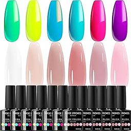 Gel Nail Polish Set - 12 Pcs 7.5ml Nude Light Pink All Seasons Skin Tones Neutral Pink Brown Gel Polish Kit, Soak Off UV LED Gel Polish Set Nail Art Salon Manicure DIY Gifts(NUDE243+NEONGD76)-image-36
