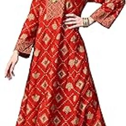 Women's Pretty Long Cotton Gown with Beautiful Sequin Embroidery | Back Front Floral Print All Day Comfrotable 3/4 Sleeves Maxi Dress for Girls-image-92
