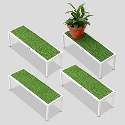 Urban Plant Apollo Metal Plant Stand with Green Grass | Decorative Pot Holder for Balcony, Garden & Home | Artificial Grass Mat Included (White – Set of 4)-image-101