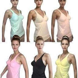 Women's Non Padded Camisole Tank Top – Built-in Bra, Sleeveless, Stretchable & Soft – Casual Innerwear (Pack of 6)-image-48