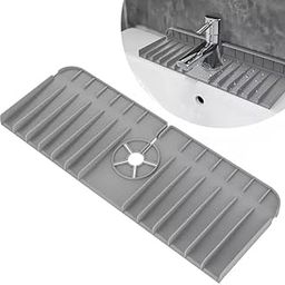 Sink Mat Protector with Center Drain Hole, Grey Silicone Dish Drying Mat, Kitchen Sink Liner-image-63