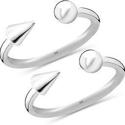 925 Sterling Silver Toe Rings for Women | BIS Hallmarked Minimalist Open Adjustable Small Ball & Bar Cone Toe-Rings | Women's Silver Spike Ring Summer Beach Foot Jewelry-17