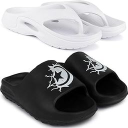 Combo Pack of 2 Slipper/Flip Flops/Slides/Clogs/Sandals for Men,(V-600-White,Y-Ktstar-Black),8 (UK/India)-image-96