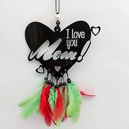 Dream Catcher Jiyu Creation I Love You Mom Orange Them Wall Hanging Car Front Mirror Hanger/Car Rear View/Decorative Wall Hanging for Home with Acrylic Material with Feathers-2