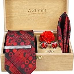 Tie for Men – Paisley Silk Neck Ties Set with Cufflinks Flower Pin, Pocket Square & Black Gift Box, Combo Necktie Sets for Office Wear, Formal Suits & Weddings (Luxe Maroon, NXWDS_190)-image-5
