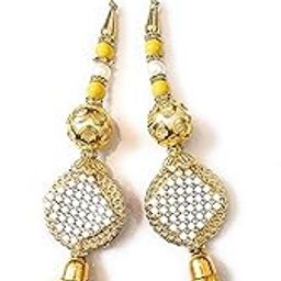 Libas Fashion Blouse Latkan Hand Made Work Women's Ethnic Hanging Tassel Set 2 PC (Yellow)-image-5