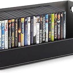 Stock Your Home DVD Storage Box, Movie Shelf Organizer for Blu-Ray, Video Game Cases, CDs, VHS Tape Display Stand, Disc Holder Can Store Up to 28 DVDs, Faux Leather (Black)-22
