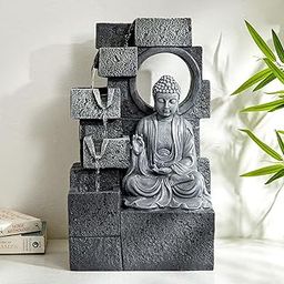 Home Centre Corsica Alpine Polyresin Buddha Fountain - 26x18x44cm-image-27