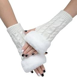 Women Long Extended Arm Sleeves Self Design Knitted Woolen Warm Soft Comfortable Fingerless Fur Gloves Winter Accessories Hand Warmer for Girls-70
