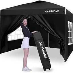 OASISHOME Pop-up Gazebo Instant Portable Canopy Tent 10'x10', with 4 Sidewalls, Windows, Wheeled Bag, for Patio/Outdoor/Wedding Parties and Events (10FTx10FT, Black)-image-48