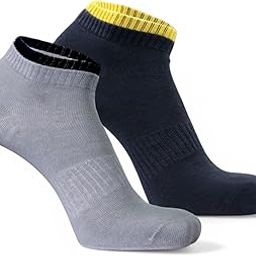 Pure Premium Cotton 2 Pair Athletic Low Cut Ankle Socks, Grey and Blue with Contrast Trim For Men and Women - Stretchable Free Size Anti Odur Sweat Free Anti Slip-image-45