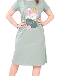 Printed Knee Length Pocket Night Dresses for Women | Cat Lovers | Premium Soft Cotton Nighty | Sky Blue-image-28