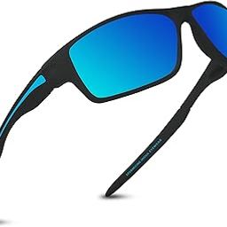 Polarized Sport Sunglasses for Men with Laser Print Design | Blue Coated Mirror lens | UV400 goggles | Scratch and Impact Resistant | Medium-image-58