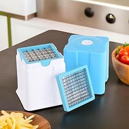 Kuber Industries 2 in 1 Vegetable Chopper for Kitchen with Push-Clean Feature | Size Adjustable Potato Chipser & French Fry Machine | Manual Potato Cutter/Finger Chips Machine | Multicolor-image-34