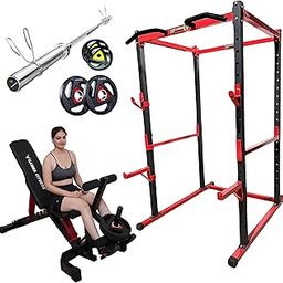 Gamma Fitness Power Squat Rack PR-04 Combo with Olympic 7 Feet Barbell, Adjustable Bench MB-400 & Rubber Coated Weight Plates (40 Kg)-28