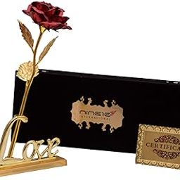 NINE10 Artificial 24k Gold Foil Rose And Velvet Gift Box And Love Stand (Red)-image-86
