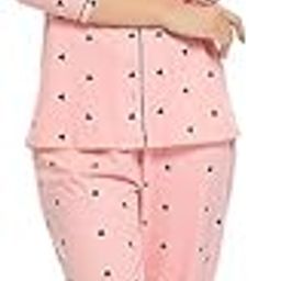Women's Pink Heart Print Cotton Pajama Set, Long Sleeve Button-Up Top with Pants, Loungewear-image-53