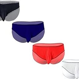 Men's G-String Thong Combo of 4 Sexy Underwear Polyester Spandex, 07314 | Free Size Fit for S-M-L Waist (Black, White, Red, Blue) Pack of 4-5