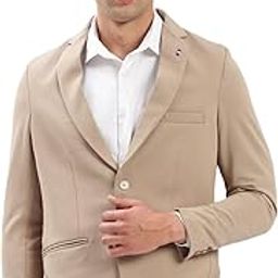 Men's Notched Lapel Solid Beige Single-Breasted Blazer-EX-3011_Beige-image-24