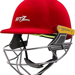 Steelbird Hitz Mild Steel Premium Cricket Helmet for Men & Boys (Fixed Spring Steel Grill | Light Weight) (M, Red Fabric with Green Interior)-image-97